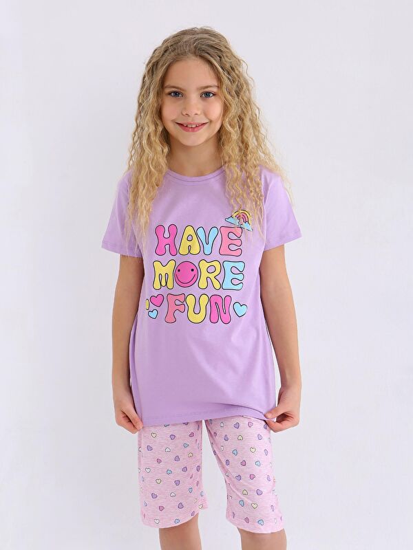Vitmo Kız Çocuk Kısa Kollu Kapri %100 Pamuklu Pijama Takımı More Fun