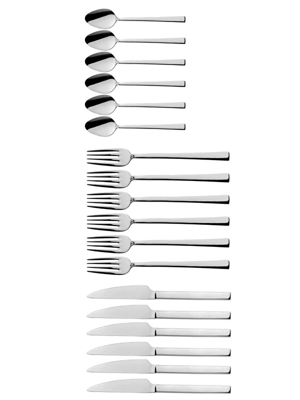 Kitchen Design Lab Parlak Gümüş Pasta Tatlı Kaşık-Çatal-Bıçak Seti Paslanmaz Çelik Kaşık-Çatal-Bıçak Seti 18 Adet