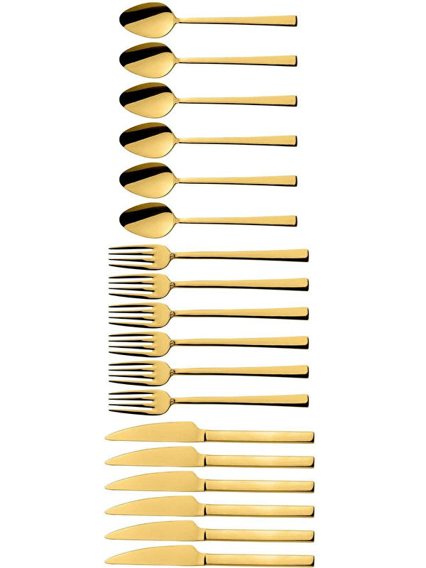 Kitchen Design Lab Gold 18 Adet Tatlı Çatal Kaşık Bıçak Seti - Kahvaltı Pasta Çatal Kaşık Bıçak Seti
