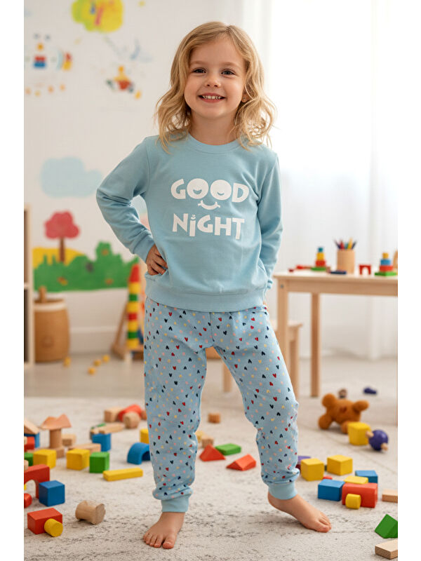 Remsa Kız Çocuk Pamuklu Desenli Pijama Takımı 250575 Mavi02