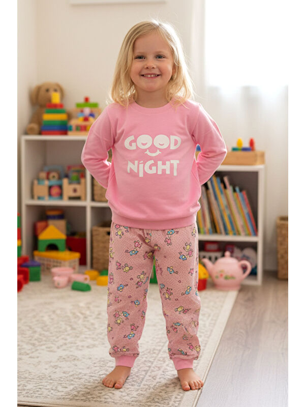 Remsa Kız Çocuk Pamuklu Desenli Pijama Takımı 250575 Pudra02