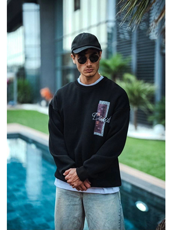 Jane's Uzun Kol Bisiklet Yaka Ön Ve Arka Baskılı SweatShirt - Siyah