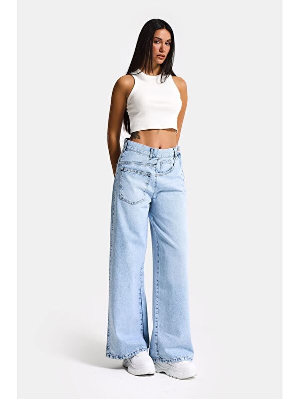 It's Basic Kadın Ice Renk 4s6-3 Mega Baggy Fit Ön Arka Detay Tasarım Denim Jean