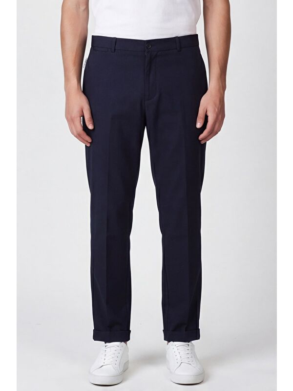 Sabri Özel Giotelli Erkek Koyu Lacivert Dar Kesim Slim Fit Viskon Yan Cep Normal Bel Pantolon