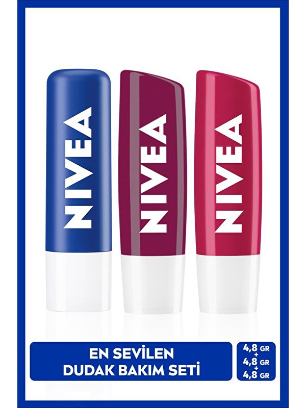 NIVEA Original Care Renksiz Dudak Bakım Kremi 4.8gr, Böğürtlen Dudak Parlatıcı ve Kiraz Renkli Dudak Kremi