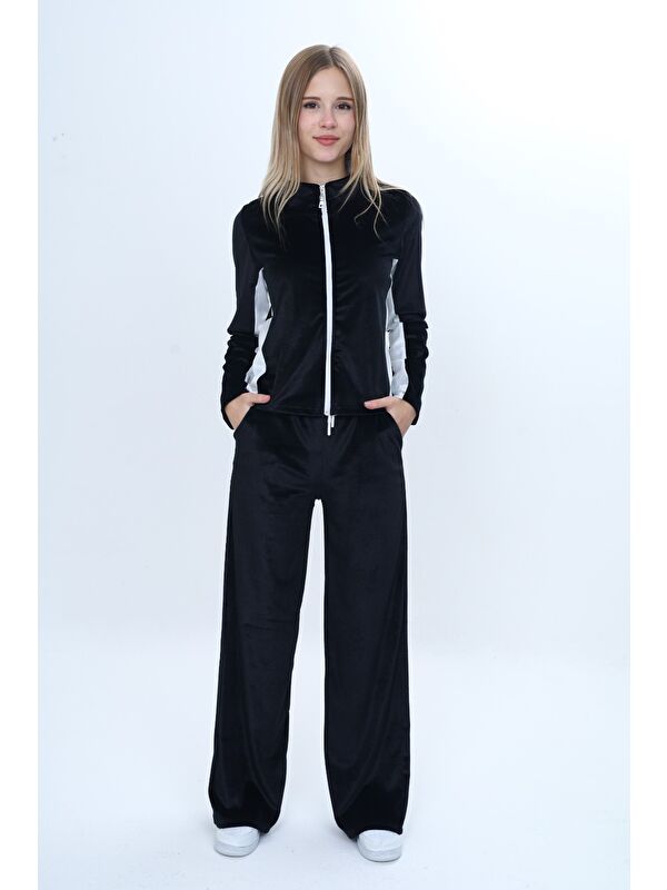 Toontoykids Kız Çocuk 2'li Takım Fermuarlı Cepli Sweatshirt & Beli Lastikli Bol Paça Cepli Eşofman Alt