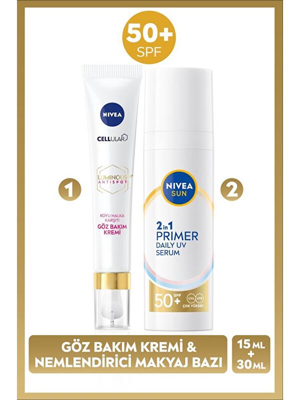 NIVEA SUN SPF50 Güneş Koruyucu Nemlendirici Makyaj Bazı 30ml ve Luminous630 Koyu Halka Karşıtı Göz Kremi