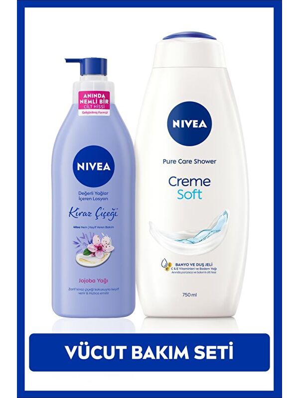 NIVEA Creme Soft Kremsi Dokunuş Duş Jeli 750ml ve Değerli Yağlar Içeren Nemlendirici Vücut Losyonu 400ml