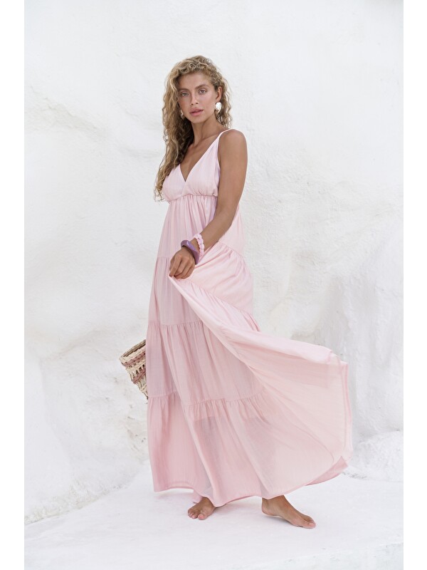 Bohemai Siena Pembe Askılı Uzun Elbise