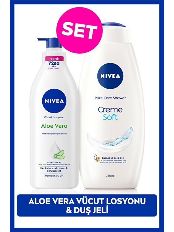 NIVEA Creme Soft Kremsi Dokunuş Duş Jeli 750ml ve Aloe Vera Derinlemesine Nemlendirici Vücut Losyonu 400ml