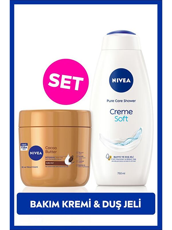 NIVEA Creme Soft Kremsi Dokunuş Duş Jeli 750ml ve Cocoa Butter Nemlendirici Vücut Bakım Kremi 400ml