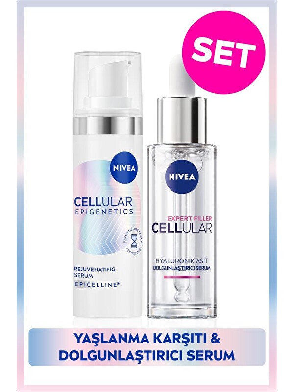 NIVEA Cellular Epigenetics Rejuvenating Yaşlanma Karşıtı Cilt Serumu 30ml ve Dolgunlaştırıcı Serum 30ml