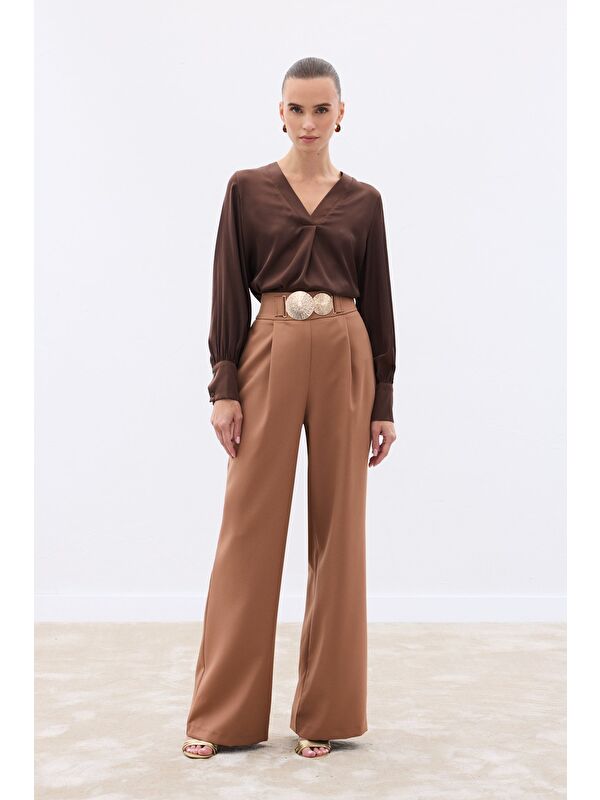 SATEEN Aksesuarlı Pantolon - Camel