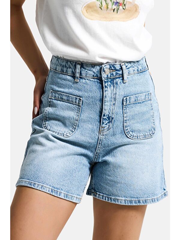 It's Basic Kadın Snow Jean 4s6-32 Mom Fit Önden Cepli Denim Şort