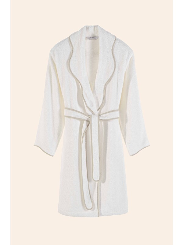 İrya Scallop %100 Pamuk Kadın Bornoz L/XL Ecru+Desert Sand