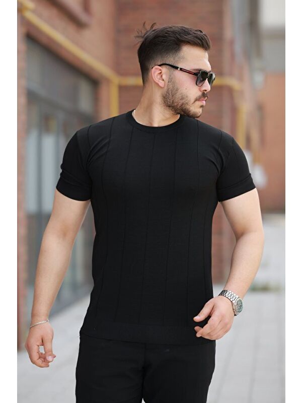 Jane's Erkek Ince çizgi Dokulu Bisiklet Yaka Kısa Kollu T-shirt