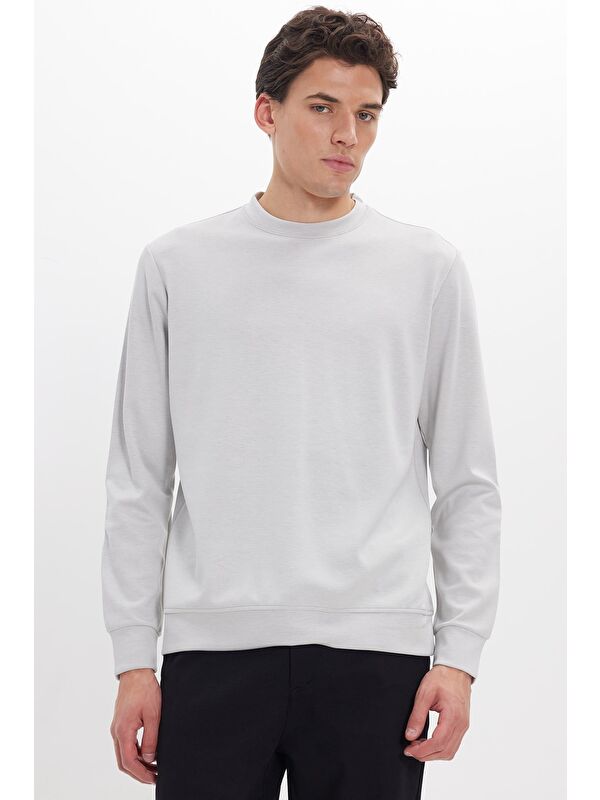 TUDORS Erkek Standart Fit Normal Kesim Uzun Kollu Ekstra Soft Modal Kumaş Bisiklet Yaka Taş Sweatshirt