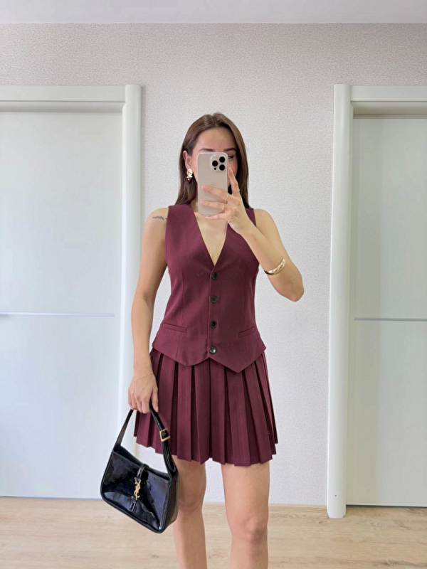 Jane's Takım Görünümlu Yelekli Mini Elbise- Bordo