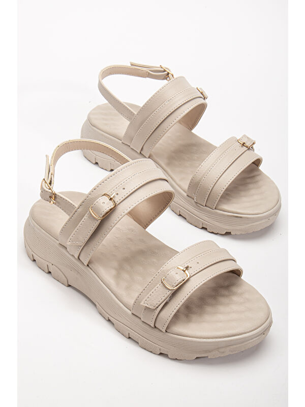 Tonny Black Bej Tonny Black Poli Taban Kadın Toka Detaylı Çift Bantlı Sandalet