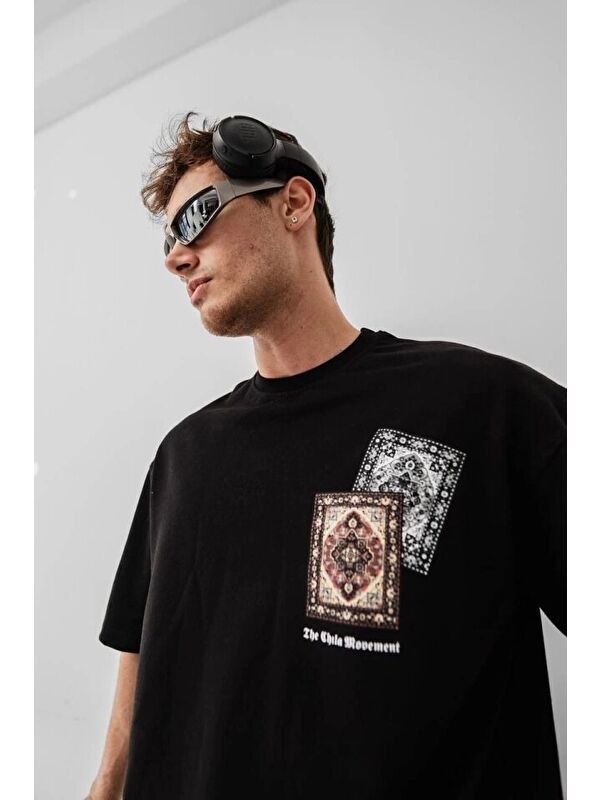 Jane's Erkek Baskılı Oversize T-shirt - Siyah
