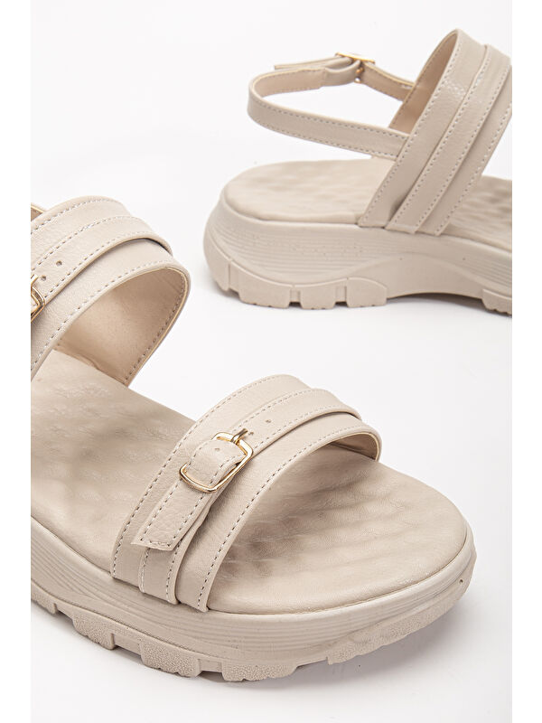 Tonny Black Bej Tonny Black Poli Taban Kadın Toka Detaylı Çift Bantlı Sandalet