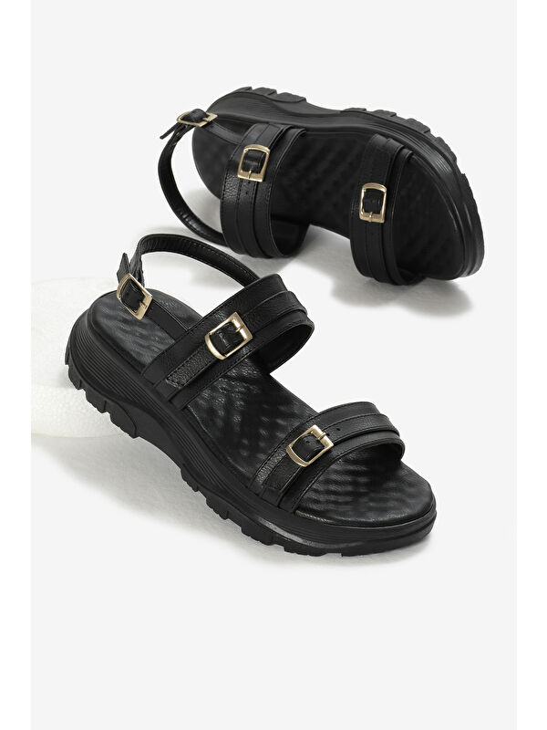 Tonny Black Bej Tonny Black Poli Taban Kadın Toka Detaylı Çift Bantlı Sandalet