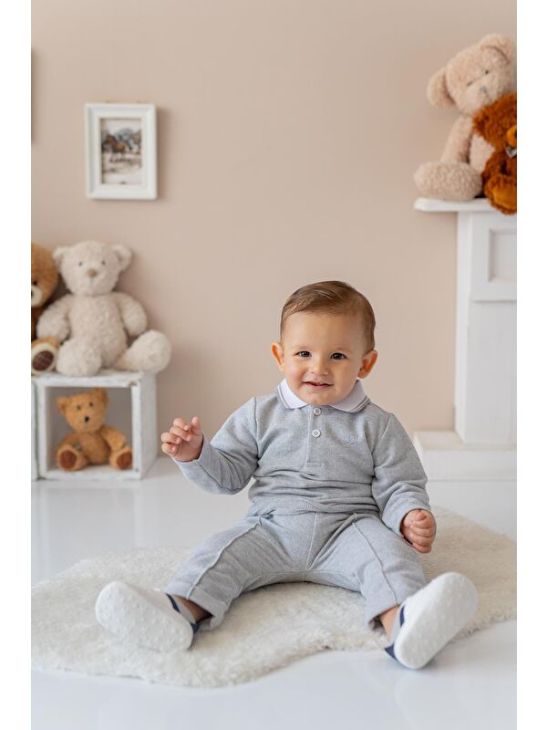 MİNİNİO Erkek Bebek Polo Yaka T-Shirt Ve Pantolon Takım - Gri