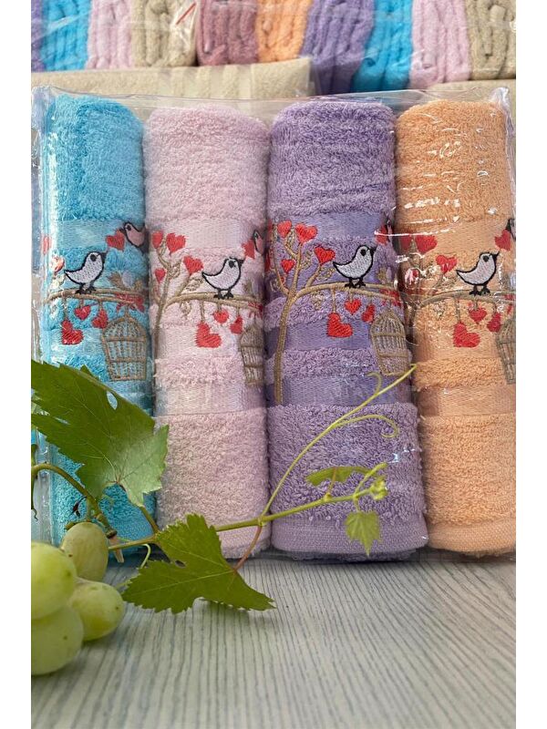 Çeyiz Diyarı Softy Bird 4lü Nakışlı Çeyizlik Havlu Takımı