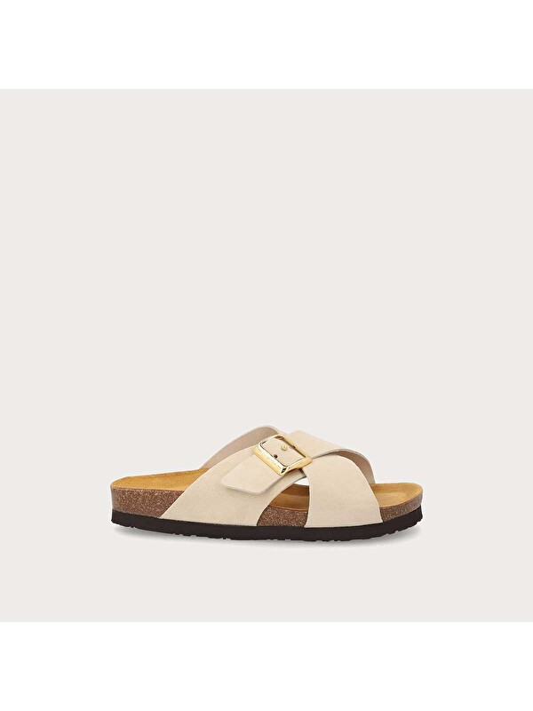 Frau Kadın Terlik 17B3 VELOUR-S SUEDE CROSSOVER-STRAP SLIDERS