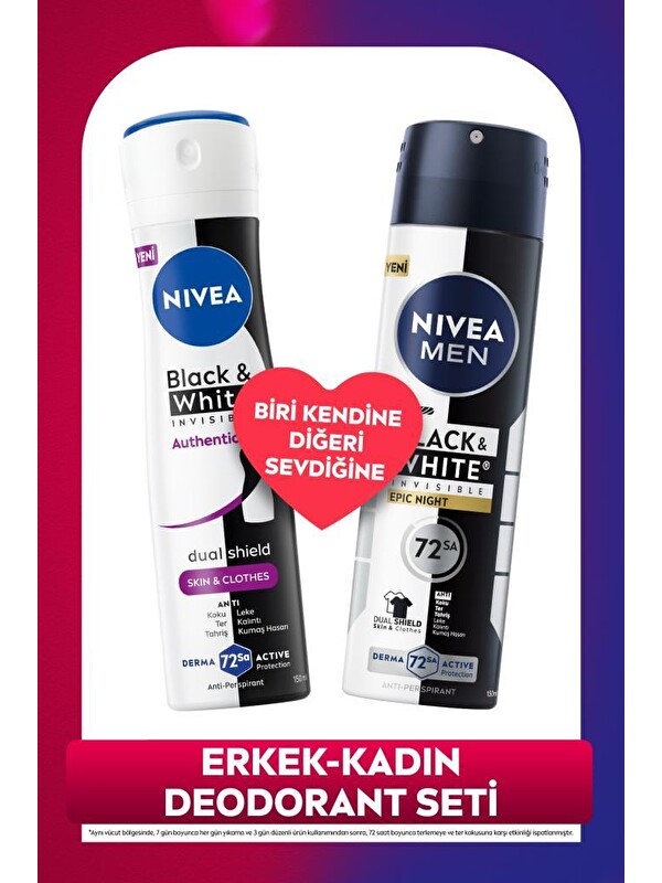 NIVEA MEN Erkek ve Kadın Black&White Sprey Deodorant Seti, 72 Saat Terleme Karşıtı, Alkolsüz,Leke Karşıtı