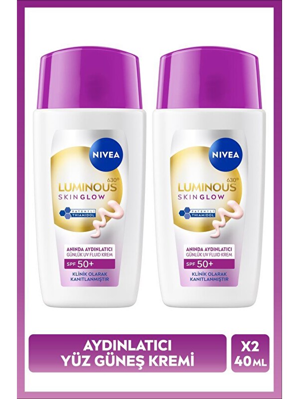 NIVEA SPF50+ Güneş Koruyucu Luminous630 Skin Glow Aydınlatıcı Yüz Kremi 40ml, Nemlendirici, X2 Adet