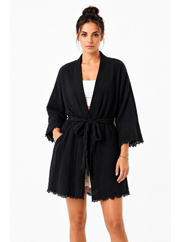 Mulberry Mira %100 Pamuk Müslin Kimono – Püskül Detaylı Rahat Kesim Standart Beden Kadın Kimono
