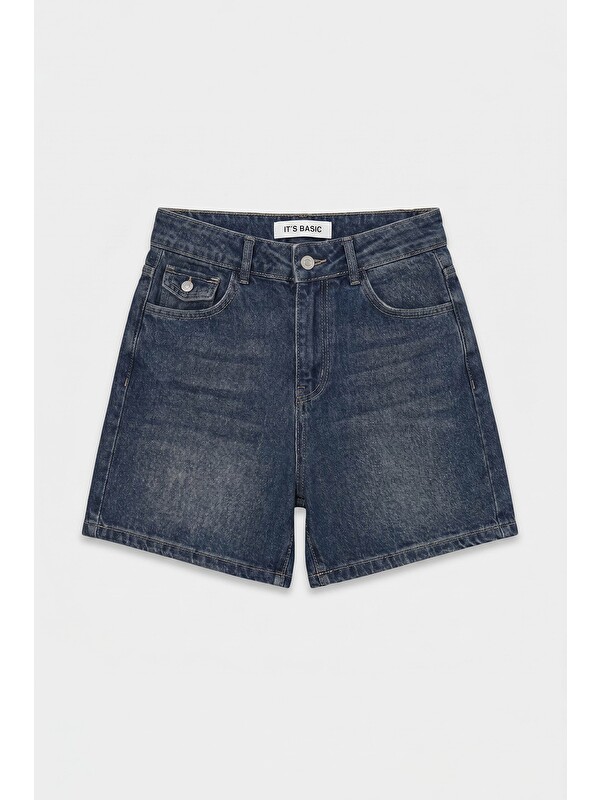 It's Basic Kadın Tint 2s6-8 Relax Fit Midi Boy Esnek Kumaş Denim Şort