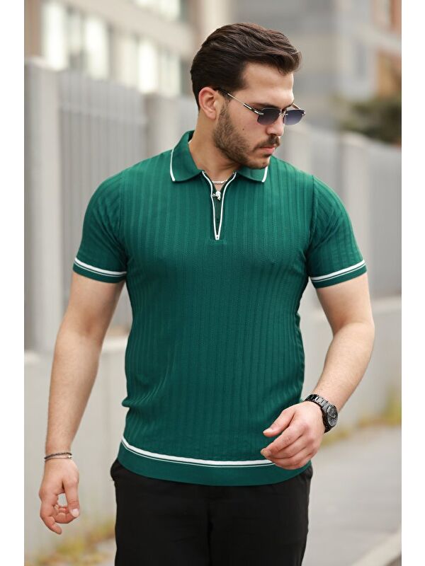 Jane's Erkek Fermuarlı Yakalı Kısa Kollu T-shirt