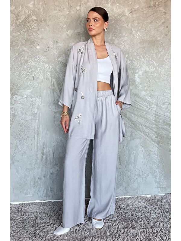 Gülseli Taşlı Kimono Pantolon İkili Takım