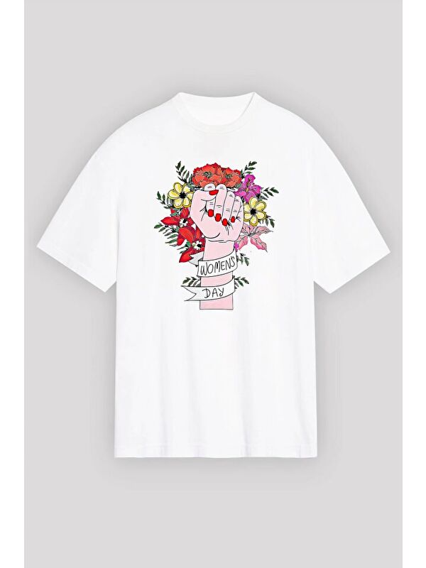 Jane's 8 Mart Dünya Kadınlar Günü İçin Özel Baskılı T-shirt - Beyaz