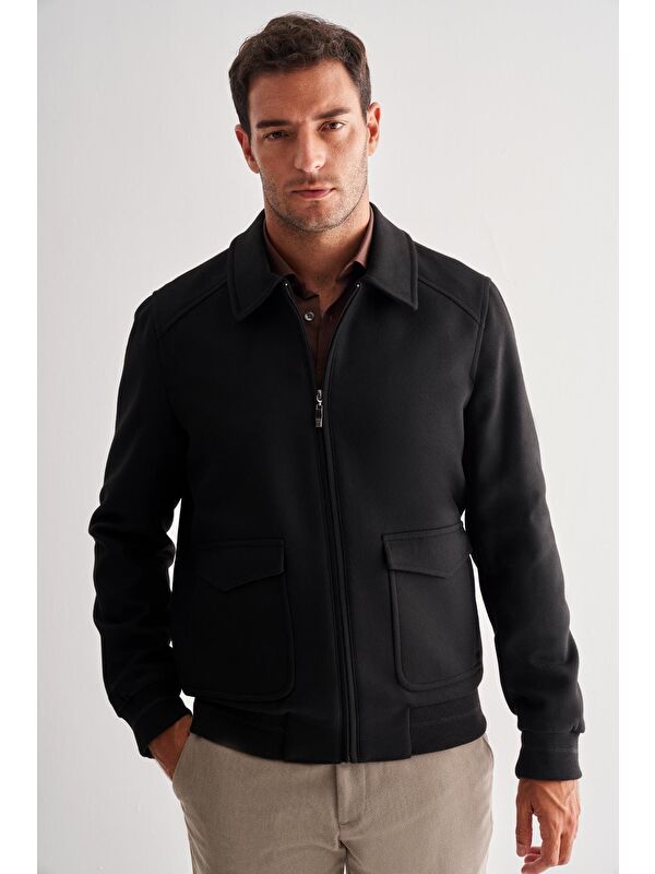 İMZA Siyah Gömlek Yaka Casual Slim Fit Esnek Mont 1007255122