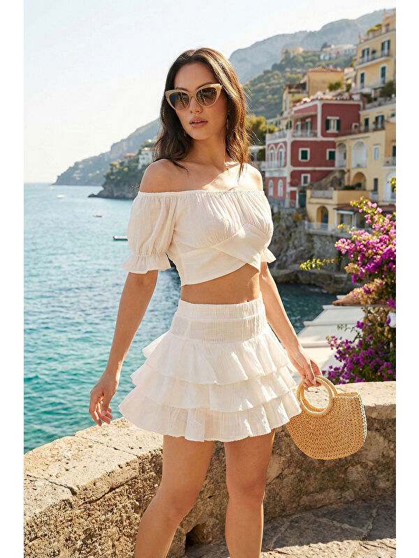 Lela Pamuklu Regular Fit Fırfırlı Mini Müslin Şort Etek 5866662