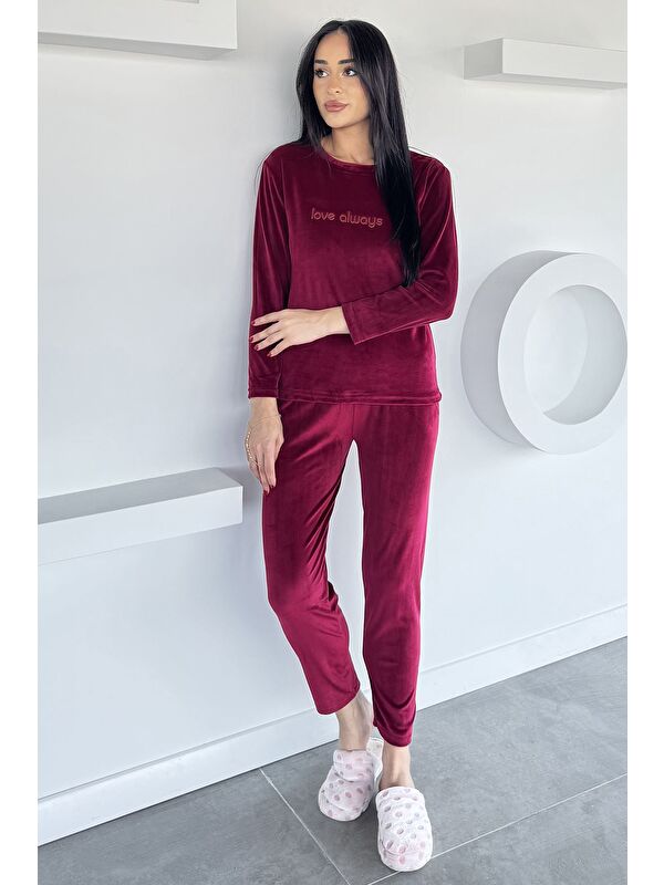 Gülseli Kadın Baskılı Kadife Sweat Pantolon İkili Takım
