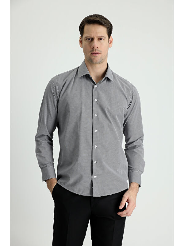 Kiğılı Uzun Kol Slim Fit Dar Kesim Desenli Pamuklu Kolay Ütülenebilir Gömlek