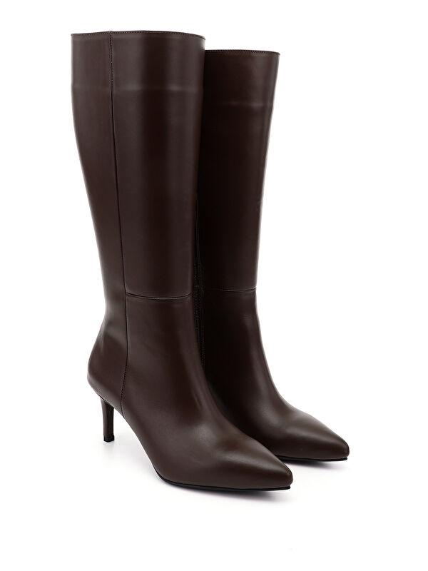 Kadın AÇIK KAHVERENGİ Platinum Fermuarlı İnce Topuklu Hakiki Deri Çizme - Görsel 3