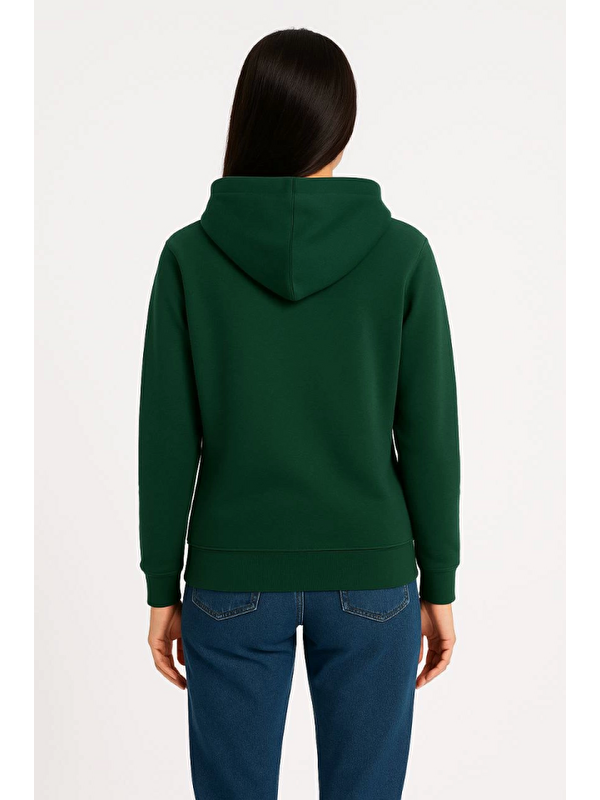 Jane's Üç İplik Kapüşonlu Kanguru Çepli SweatShirt Hoodie - Haki