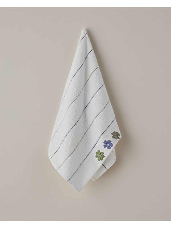 English Home Floral Line Pamuk Nakışlı Yüz Havlusu 50x80 cm Beyaz