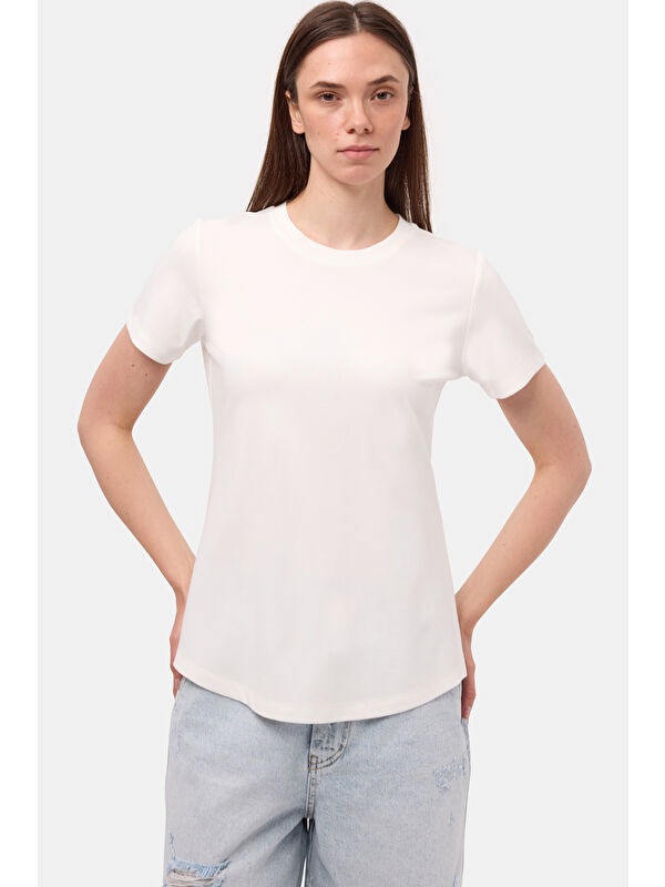 It's Basic Kadın Beyaz s6-2 Oversize Bisiklet Yaka T-Shirt