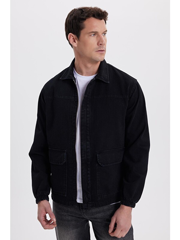 TUDORS Erkek Relax Fit Rahat Kesim Çift Cep Denim Siyah Jean Mont Ceket