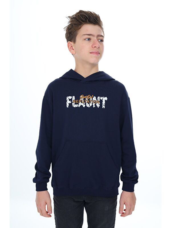 Toontoykids Erkek Çocuk Relax Fit Kapüşonlu Cepli Hafif Düşük Omuz Baskılı Sweatshirt