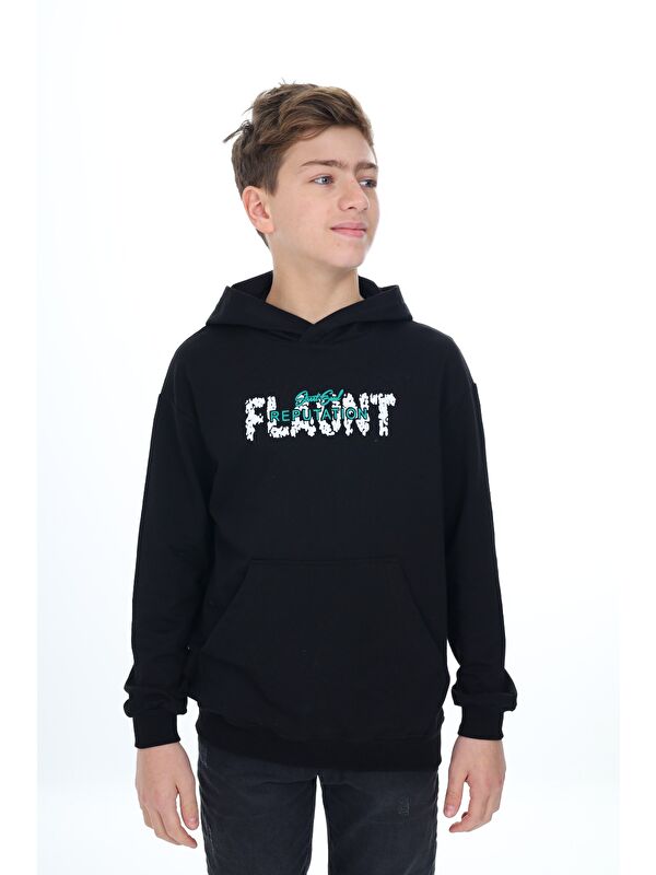 Toontoykids Erkek Çocuk Relax Fit Kapüşonlu Cepli Hafif Düşük Omuz Baskılı Sweatshirt