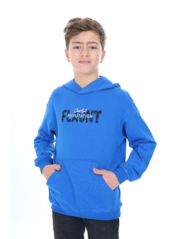 Toontoykids Erkek Çocuk Relax Fit Kapüşonlu Cepli Hafif Düşük Omuz Baskılı Sweatshirt