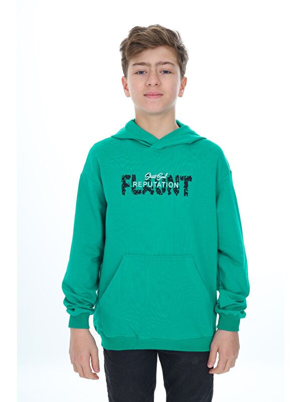 Toontoykids Erkek Çocuk Relax Fit Kapüşonlu Cepli Hafif Düşük Omuz Baskılı Sweatshirt