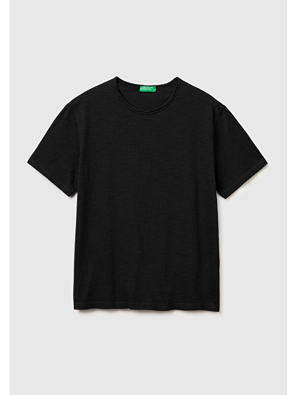 United Colors Of Benetton Erkek Siyah  %100 Pamuk Regular Fit Bisiklet Yaka T-Shirt
